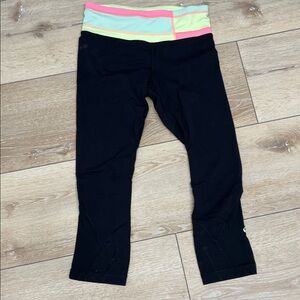 Lululemon Athletica Black Leggings with Colorful Waistband